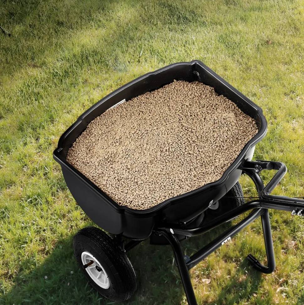 VEVOR Walk Behind Spreader, 60LBS Capacity, Push Spreader with Hopper Grate, 0-9.8 ft Spreading Width, 8 in All Terrain Pneumatic Tires, Garden & Lawn Broadcast Spreaders, for Seed, Fertilizer