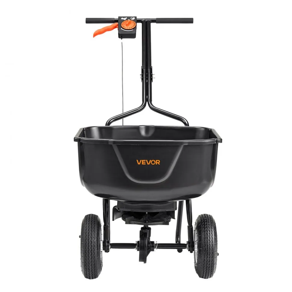 VEVOR Walk Behind Spreader, 60LBS Capacity, Push Spreader with Hopper Grate, 0-9.8 ft Spreading Width, 8 in All Terrain Pneumatic Tires, Garden & Lawn Broadcast Spreaders, for Seed, Fertilizer