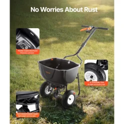 VEVOR Walk Behind Spreader, 60LBS Capacity, Push Spreader with Hopper Grate, 0-9.8 ft Spreading Width, 8 in All Terrain Pneumatic Tires, Garden & Lawn Broadcast Spreaders, for Seed, Fertilizer
