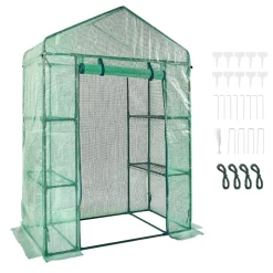 VEVOR Walk-in Green House, 4.6 x 2.4 x 6.7 ft, Greenhouse with Shelves, High Strength PE Cover with Doors, Windows and Steel Frame, Set Up in Minutes, for Planting and Storage