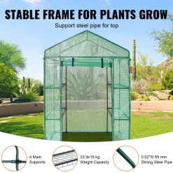 VEVOR Walk-in Green House, 4.6 x 2.4 x 6.7 ft, Greenhouse with Shelves, High Strength PE Cover with Doors, Windows and Steel Frame, Set Up in Minutes, for Planting and Storage