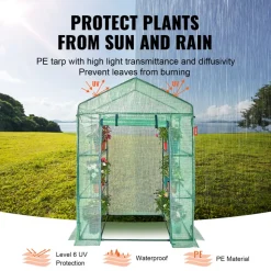 VEVOR Walk-in Green House, 4.6 x 2.4 x 6.7 ft, Greenhouse with Shelves, High Strength PE Cover with Doors, Windows and Steel Frame, Set Up in Minutes, for Planting and Storage