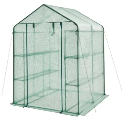 VEVOR Walk-in Greenhouse, 55.5" x 56.1" x 78.7" Greenhouse for Outdoors with PE Cover, 2 Tiers 8 Shelves, Roll-Up Zipper Door, Walk in Green House, Portable Plant Garden Hot House for Backyard Outside