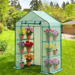 VEVOR Walk-in Greenhouse, 55.5" x 28.3" x 78.7" Greenhouse for Outdoors with PE Cover, 2 Tiers 4 Shelves, Roll-Up Zipper Door, Walk in Green House, Portable Plant Garden Hot House for Backyard Outside