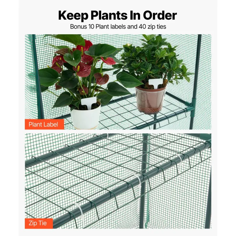 VEVOR Walk-in Greenhouse, 55.5" x 28.3" x 78.7" Greenhouse for Outdoors with PE Cover, 2 Tiers 4 Shelves, Roll-Up Zipper Door, Walk in Green House, Portable Plant Garden Hot House for Backyard Outside