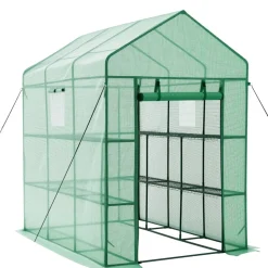 VEVOR Walk-in Green House, 54 x 81.1 x 77.2 in, Greenhouse with Shelves, High Strength PE Cover with Zipper Door and Steel Frame, Assembly in Minutes, Suitable for Planting and Storage