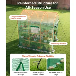 VEVOR Walk-in Green House, 54 x 81.1 x 77.2 in, Greenhouse with Shelves, High Strength PE Cover with Zipper Door and Steel Frame, Assembly in Minutes, Suitable for Planting and Storage