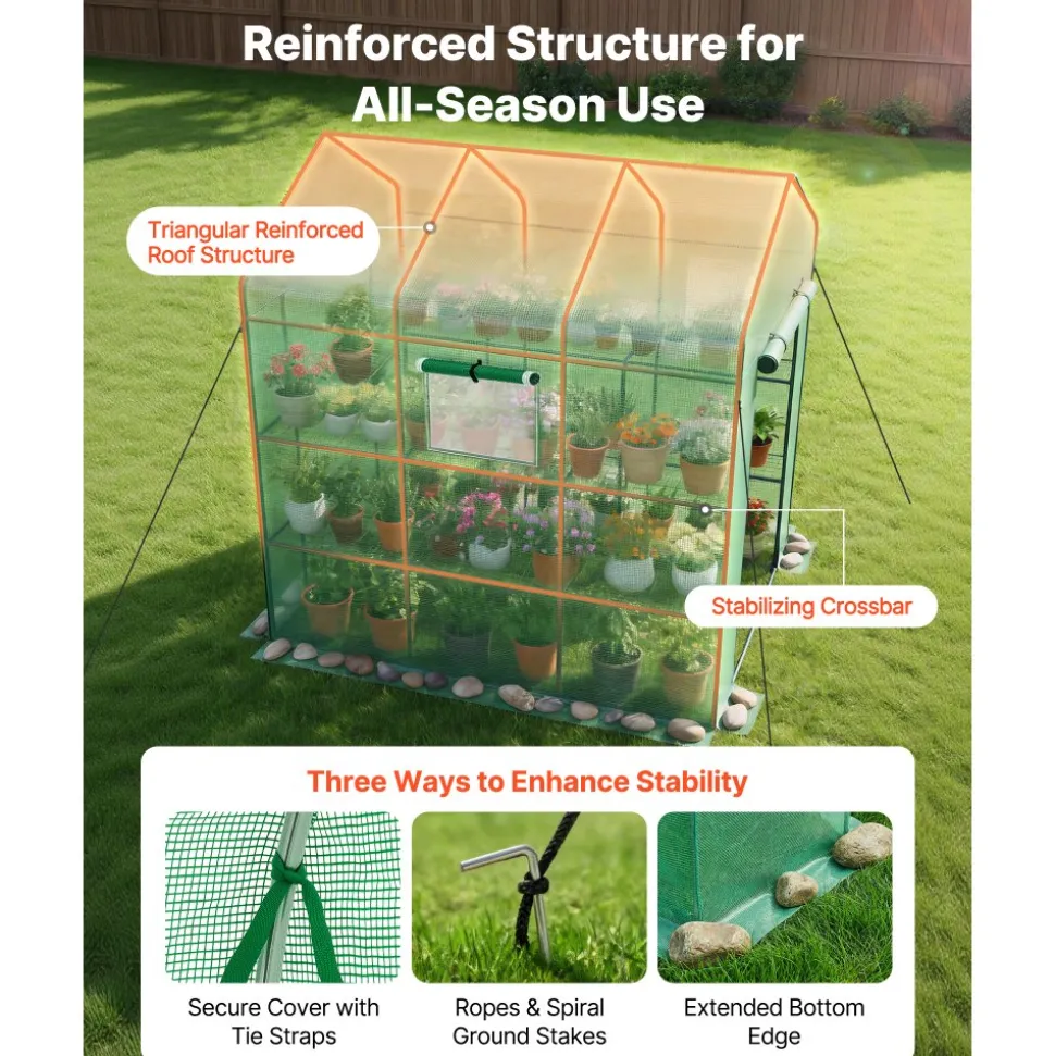 VEVOR Walk-in Green House, 54 x 81.1 x 77.2 in, Greenhouse with Shelves, High Strength PE Cover with Zipper Door and Steel Frame, Assembly in Minutes, Suitable for Planting and Storage