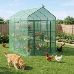 VEVOR Walk-in Green House, 54 x 81.1 x 77.2 in, Greenhouse with Shelves, High Strength PE Cover with Zipper Door and Steel Frame, Assembly in Minutes, Suitable for Planting and Storage