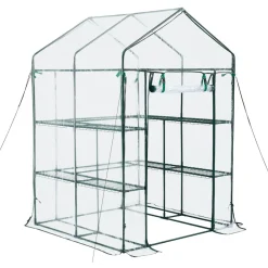 VEVOR Walk-in Green House, 54 x 54 x 77.2 in, Greenhouse with Shelves, High Strength PE Cover with Zipper Door and Steel Frame, Assembly in Minutes, Suitable for Planting and Storage