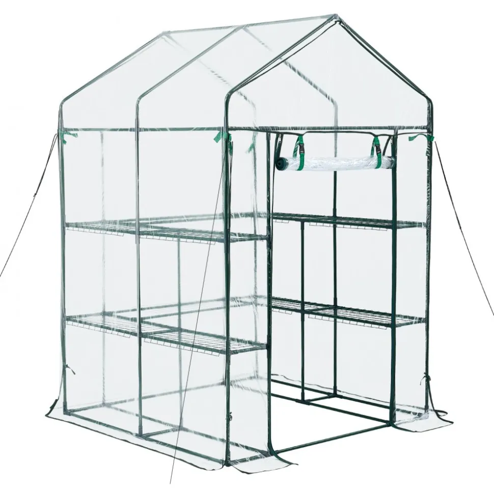 VEVOR Walk-in Green House, 54 x 54 x 77.2 in, Greenhouse with Shelves, High Strength PE Cover with Zipper Door and Steel Frame, Assembly in Minutes, Suitable for Planting and Storage