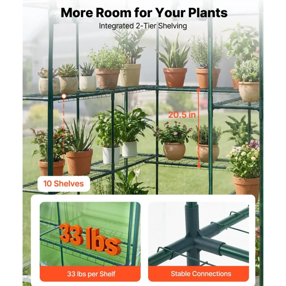 VEVOR Walk-in Green House, 54 x 54 x 77.2 in, Greenhouse with Shelves, High Strength PE Cover with Zipper Door and Steel Frame, Assembly in Minutes, Suitable for Planting and Storage