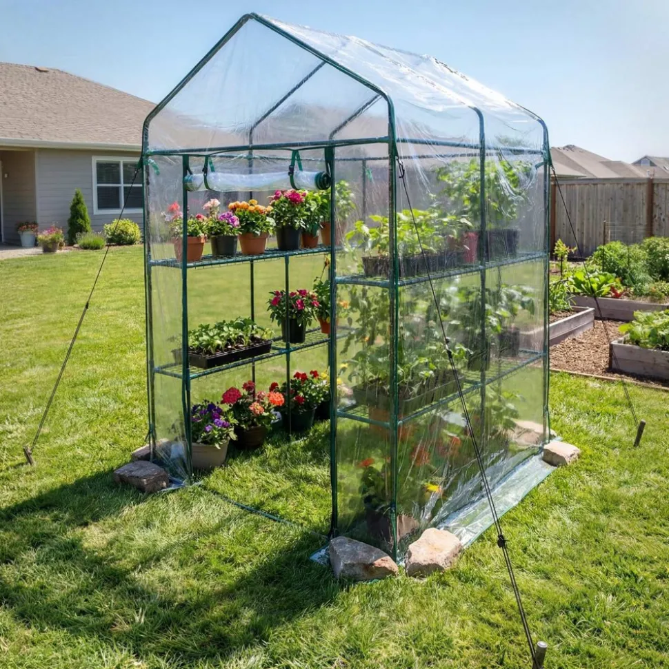 VEVOR Walk-in Green House, 54 x 54 x 77.2 in, Greenhouse with Shelves, High Strength PE Cover with Zipper Door and Steel Frame, Assembly in Minutes, Suitable for Planting and Storage