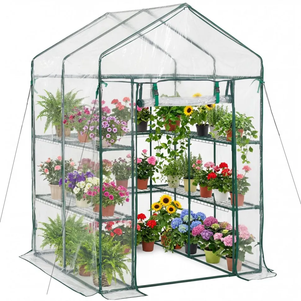 VEVOR Walk-in Green House, 54 x 54 x 77.2 in, Greenhouse with Shelves, High Strength PE Cover with Zipper Door and Steel Frame, Assembly in Minutes, Suitable for Planting and Storage