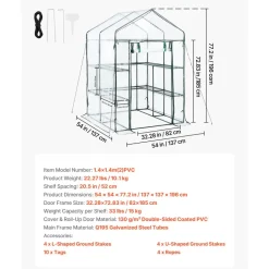 VEVOR Walk-in Green House, 54 x 54 x 77.2 in, Greenhouse with Shelves, High Strength PE Cover with Zipper Door and Steel Frame, Assembly in Minutes, Suitable for Planting and Storage