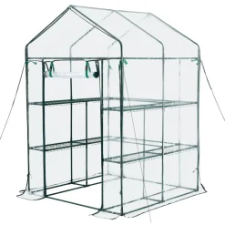 VEVOR Walk-in Green House, 54 x 54 x 77.2 in, Greenhouse with Shelves, High Strength PE Cover with Zipper Door and Steel Frame, Assembly in Minutes, Suitable for Planting and Storage