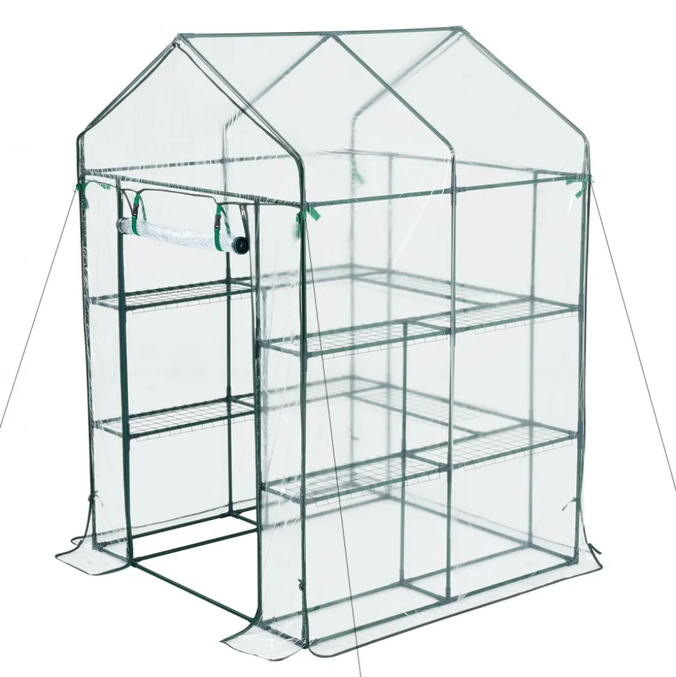 VEVOR Walk-in Green House, 54 x 54 x 77.2 in, Greenhouse with Shelves, High Strength PE Cover with Zipper Door and Steel Frame, Assembly in Minutes, Suitable for Planting and Storage