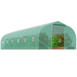 VEVOR Walk-in Tunnel Greenhouse, 29.5x9.8x6.6 ft Hoop House Greenhouse Tunnel, Peaked Roof Plant Hot House with Galvanized Steel Frame, Green PE Cover, Roll-up Zipper Door and 12 Windows for Outdoor