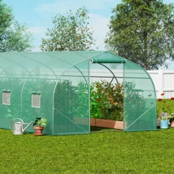 VEVOR Walk-in Tunnel Greenhouse, 29.5x9.8x6.6 ft Hoop House Greenhouse Tunnel, Peaked Roof Plant Hot House with Galvanized Steel Frame, Green PE Cover, Roll-up Zipper Door and 12 Windows for Outdoor