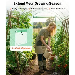 VEVOR Walk-in Tunnel Greenhouse, 10 x 7 x 7 ft Hoop House Greenhouse Tunnel, Plant Hot House with 4 Nozzles, 26.25 ft Hose, Steel Frame, PE Cover, Roll-up Zipper Door and 6 Windows for Outdoors, Green