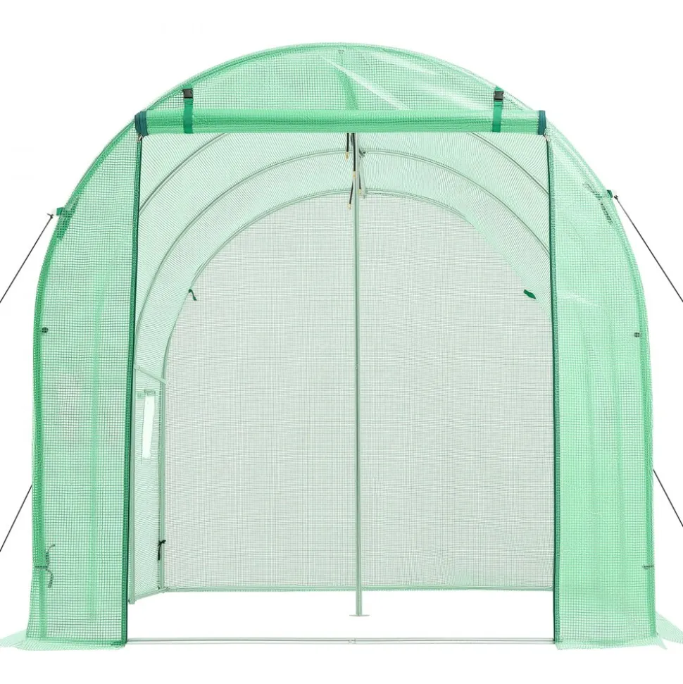 VEVOR Walk-in Tunnel Greenhouse, 10 x 7 x 7 ft Hoop House Greenhouse Tunnel, Plant Hot House with 4 Nozzles, 26.25 ft Hose, Steel Frame, PE Cover, Roll-up Zipper Door and 6 Windows for Outdoors, Green