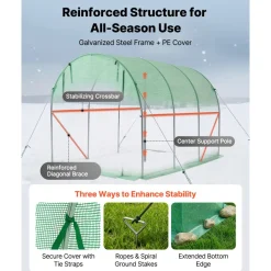 VEVOR Walk-in Tunnel Greenhouse, 10 x 7 x 7 ft Hoop House Greenhouse Tunnel, Plant Hot House with 4 Nozzles, 26.25 ft Hose, Steel Frame, PE Cover, Roll-up Zipper Door and 6 Windows for Outdoors, Green