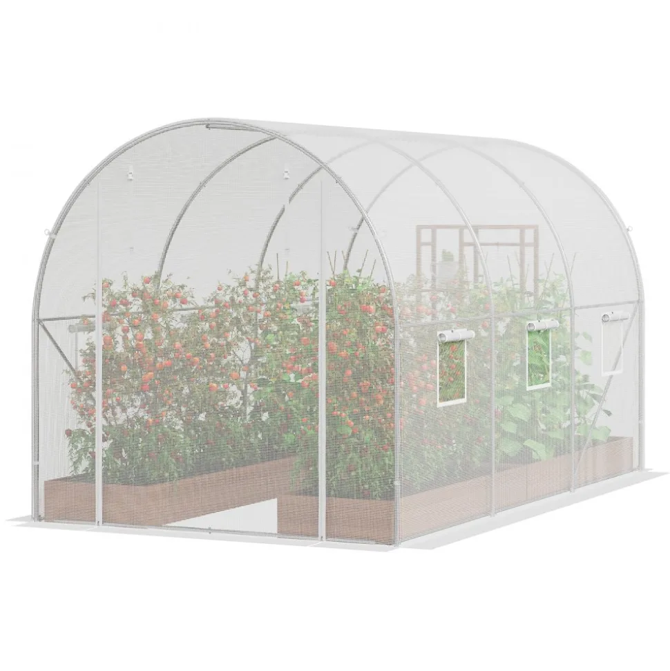 VEVOR Walk-in Tunnel Greenhouse, 9.6x6.4x6.2 ft Hoop House Greenhouse Tunnel, Plant Hot House with Galvanized Steel Frame, White PE Cover, Roll-up Zipper Door and 6 Windows for Outdoor