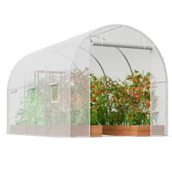 VEVOR Walk-in Tunnel Greenhouse, 9.6x6.4x6.2 ft Hoop House Greenhouse Tunnel, Plant Hot House with Galvanized Steel Frame, White PE Cover, Roll-up Zipper Door and 6 Windows for Outdoor