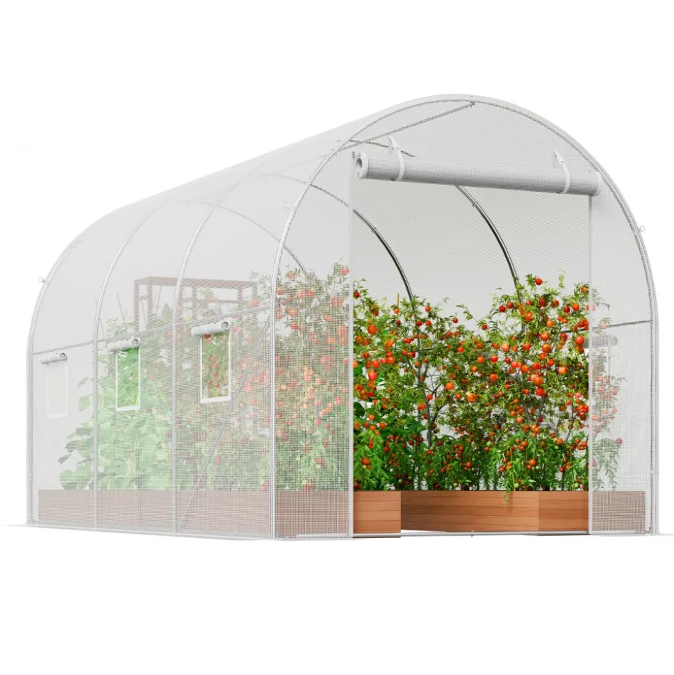 VEVOR Walk-in Tunnel Greenhouse, 9.6x6.4x6.2 ft Hoop House Greenhouse Tunnel, Plant Hot House with Galvanized Steel Frame, White PE Cover, Roll-up Zipper Door and 6 Windows for Outdoor