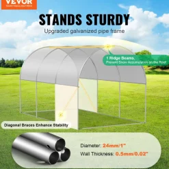 VEVOR Walk-in Tunnel Greenhouse, 9.6x6.4x6.2 ft Hoop House Greenhouse Tunnel, Plant Hot House with Galvanized Steel Frame, White PE Cover, Roll-up Zipper Door and 6 Windows for Outdoor