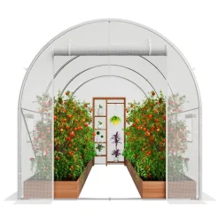 VEVOR Walk-in Tunnel Greenhouse, 9.6x6.4x6.2 ft Hoop House Greenhouse Tunnel, Plant Hot House with Galvanized Steel Frame, White PE Cover, Roll-up Zipper Door and 6 Windows for Outdoor