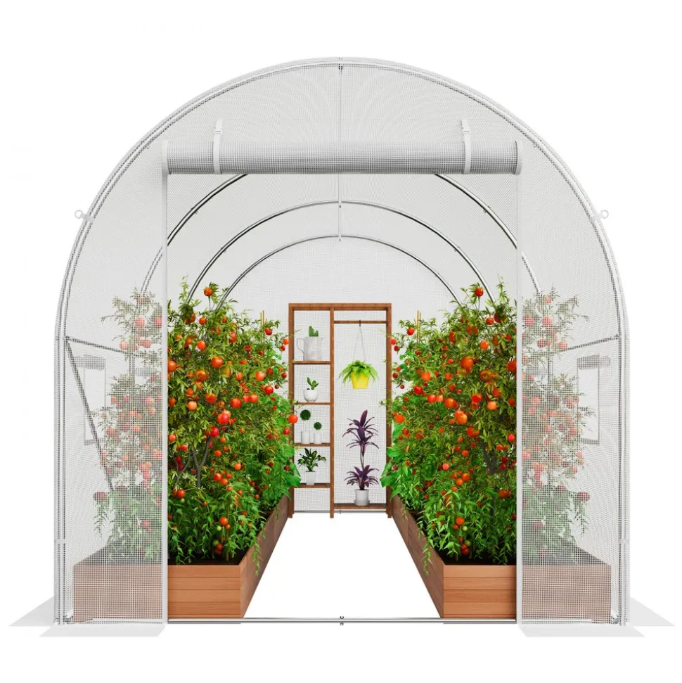 VEVOR Walk-in Tunnel Greenhouse, 9.6x6.4x6.2 ft Hoop House Greenhouse Tunnel, Plant Hot House with Galvanized Steel Frame, White PE Cover, Roll-up Zipper Door and 6 Windows for Outdoor