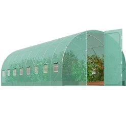 VEVOR Walk-in Tunnel Greenhouse, 19.4x9.7x7.4 ft Hoop House Greenhouse Tunnel, Plant Hot House with Galvanized Steel Frame, Green PE Cover, Swing Door and 12 Roll-up Windows for Outdoor