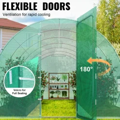 VEVOR Walk-in Tunnel Greenhouse, 19.4x9.7x7.4 ft Hoop House Greenhouse Tunnel, Plant Hot House with Galvanized Steel Frame, Green PE Cover, Swing Door and 12 Roll-up Windows for Outdoor
