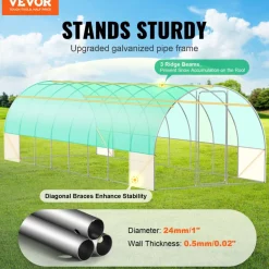 VEVOR Walk-in Tunnel Greenhouse, 19.4x9.7x7.4 ft Hoop House Greenhouse Tunnel, Plant Hot House with Galvanized Steel Frame, Green PE Cover, Swing Door and 12 Roll-up Windows for Outdoor