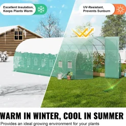 VEVOR Walk-in Tunnel Greenhouse, 19.4x9.7x7.4 ft Hoop House Greenhouse Tunnel, Plant Hot House with Galvanized Steel Frame, Green PE Cover, Swing Door and 12 Roll-up Windows for Outdoor