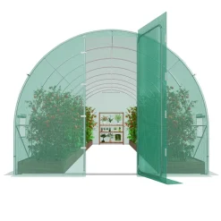 VEVOR Walk-in Tunnel Greenhouse, 19.4x9.7x7.4 ft Hoop House Greenhouse Tunnel, Plant Hot House with Galvanized Steel Frame, Green PE Cover, Swing Door and 12 Roll-up Windows for Outdoor