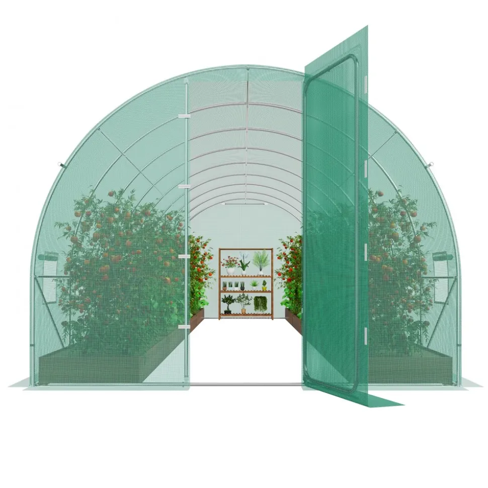 VEVOR Walk-in Tunnel Greenhouse, 19.4x9.7x7.4 ft Hoop House Greenhouse Tunnel, Plant Hot House with Galvanized Steel Frame, Green PE Cover, Swing Door and 12 Roll-up Windows for Outdoor