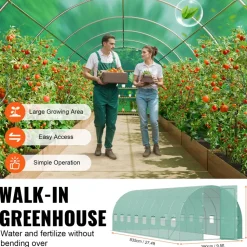 VEVOR Walk-in Tunnel Greenhouse, 19.4x9.7x7.4 ft Hoop House Greenhouse Tunnel, Plant Hot House with Galvanized Steel Frame, Green PE Cover, Swing Door and 12 Roll-up Windows for Outdoor