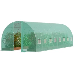 VEVOR Walk-in Tunnel Greenhouse, 19.4x9.7x7.4 ft Hoop House Greenhouse Tunnel, Plant Hot House with Galvanized Steel Frame, Green PE Cover, Swing Door and 12 Roll-up Windows for Outdoor