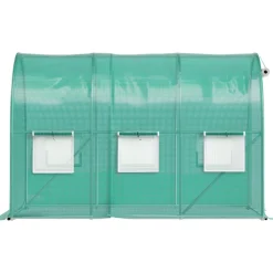 VEVOR Walk-in Tunnel Greenhouse, 15 x 7 x 7 ft Hoop House Greenhouse Tunnel with Watering System, Plant Hot House with Steel Frame, PE Cover, Roll-Up Zipper Door and 8 Windows for Outdoors, Green