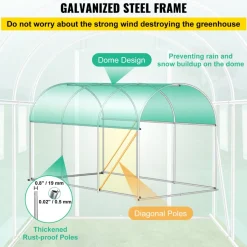 VEVOR Walk-in Tunnel Greenhouse, 15 x 7 x 7 ft Hoop House Greenhouse Tunnel with Watering System, Plant Hot House with Steel Frame, PE Cover, Roll-Up Zipper Door and 8 Windows for Outdoors, Green