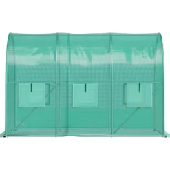 VEVOR Walk-in Tunnel Greenhouse, 15 x 7 x 7 ft Hoop House Greenhouse Tunnel with Watering System, Plant Hot House with Steel Frame, PE Cover, Roll-Up Zipper Door and 8 Windows for Outdoors, Green