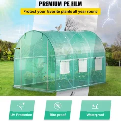VEVOR Walk-in Tunnel Greenhouse, 15 x 7 x 7 ft Hoop House Greenhouse Tunnel with Watering System, Plant Hot House with Steel Frame, PE Cover, Roll-Up Zipper Door and 8 Windows for Outdoors, Green