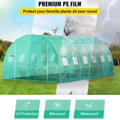 VEVOR Walk-in Tunnel Greenhouse, 20 x 10 x 7 ft Portable Plant Hot House with Galvanized Steel Hoops, 3 Top Beams, Diagonal Poles, 2 Zippered Doors & 12 Roll-up Windows, Green