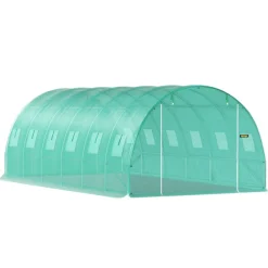 VEVOR Walk-in Tunnel Greenhouse, 20 x 10 x 7 ft Portable Plant Hot House with Galvanized Steel Hoops, 3 Top Beams, Diagonal Poles, 2 Zippered Doors & 12 Roll-up Windows, Green