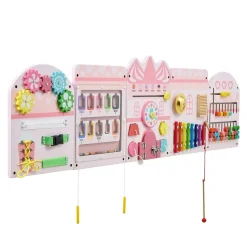 VEVOR Wall Busy Board, 14-in-1 Castle Montessori Sensory Activity Panels, Learning Activity Center for Daycare, Classroom, Playroom, and Home, Sturdy Wooden Educational Toys, with Mounting Hardware