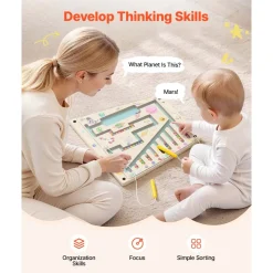 VEVOR Wall Busy Board, 13-in-1 Rocket Montessori Sensory Activity Panels, Learning Activity Center for Daycare, Classroom, Playroom, and Home, Sturdy Wooden Educational Toys, with Mounting Hardware