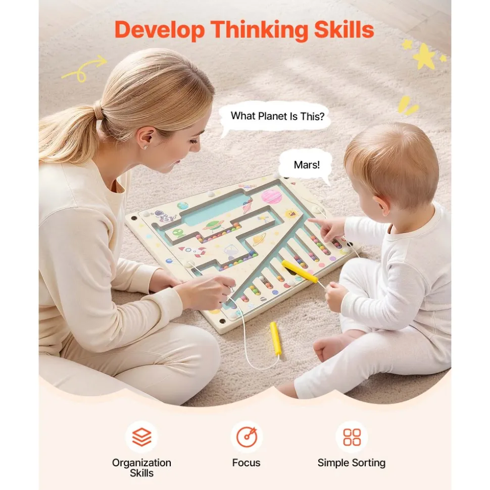 VEVOR Wall Busy Board, 13-in-1 Rocket Montessori Sensory Activity Panels, Learning Activity Center for Daycare, Classroom, Playroom, and Home, Sturdy Wooden Educational Toys, with Mounting Hardware