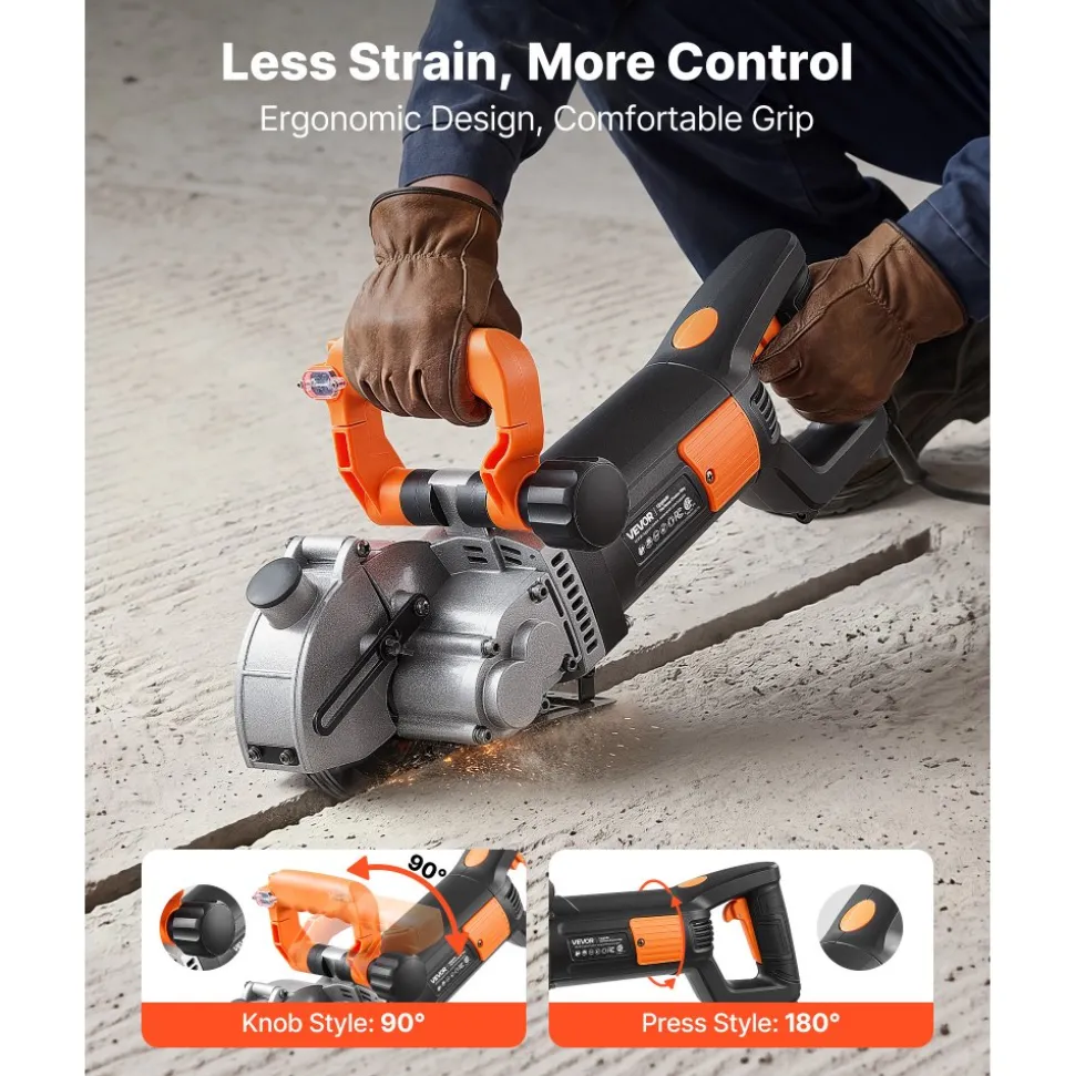 VEVOR Wall Chaser, 4800W Electric Wall Groove Cutting Machine, 6800 RPM Max Speed, Concrete Slotting Cutter with Guide Line, 5 pcs Blades, Adjustable Handle for Cutting Grooves in Brick, Concrete
